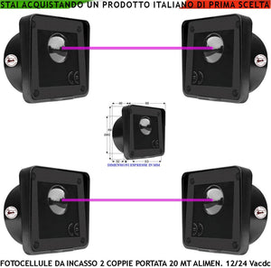 Coppia Fotocellule Incasso 2 Coppie Sicurezza e Controllo Automatismo Cancello TX e RX Portata 20 Metri Montaggio a Parete Oppure Palina Alimentazione 12/24 Vac