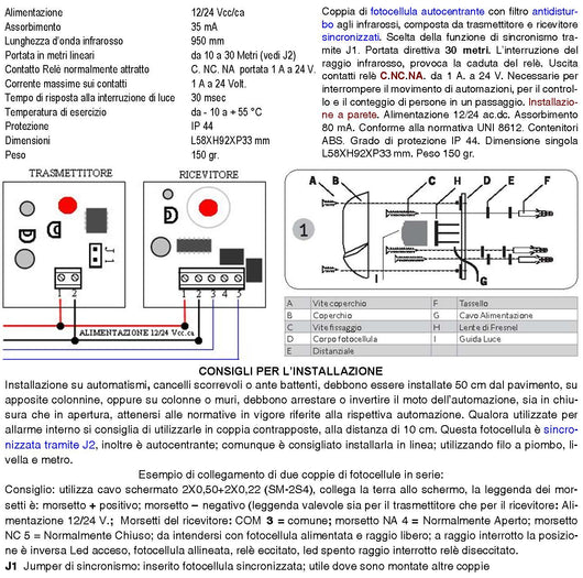 Coppia Fotocellula Portata 30 Metri Lineari Protezione Passaggio Automatismo Cancello Elettrico Allmatic Montaggio a Parete o Palina Alimentazione 12/24 Vac