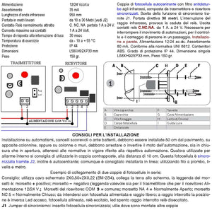 Fotocellule Portata 30 Metri Lineari Una Coppia Sicurezza Passaggio Automazione Cancello Elettrico Allmatic Montaggio a Parete o Palina Alimentazione 12/24 Vac