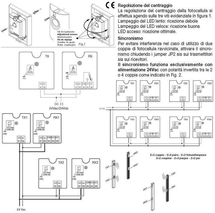 Fotocellule Una Coppia Portata 25 Metri Lineari Sicurezza Passaggio Automazione Cancello Elettrico Benincà Montaggio a Parete o Palina Alimentazione 24/30 Vac