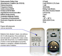 Telecomandi Securvera 3 Pezzi Frequenza di Trasmissione 433,92 MHz 4 Canali Potenza Trasmessa 1 mW Codifica di Sicurezza Univoca Led Segnalazione Trasmissione