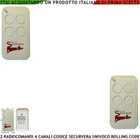 Telecomandi Securvera 2 Pezzi Frequenza di Trasmissione 433,92 MHz 4 Canali Potenza Trasmessa 1 mW Codifica di Sicurezza Univoca Led Segnalazione Trasmissione