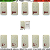 Comandoradio 10 Telecomandi 4 canali Frequenza di Trasmissione 433,92 MHz Potenza Trasmessa 1 mW Codifica di Sicurezza Univoca Securvera Led Segnalazione