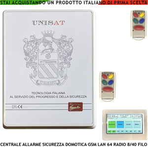Centrale Impianto Sicurezza 64 Zone Radio 8 Filo Espandibili a 40 Collegamenti e Funzioni Programmabili 8 Aree 50 Utenti Comandi da APP RFID 2 Radiocomandi 868 MHz HiFi 5 Relè Domotica GSM/GPRS e LAN