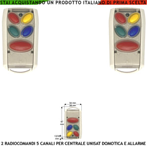 Radiocomando Bidirezionale Frequenza 868 MHz 5 Canali 2 Pezzi Comandi Semplici della Centrale Unisat2 Attivazione Disattivazione Totale Parziale Soccorso Panico Domotica 3 Led Per le Funzioni Attivate
