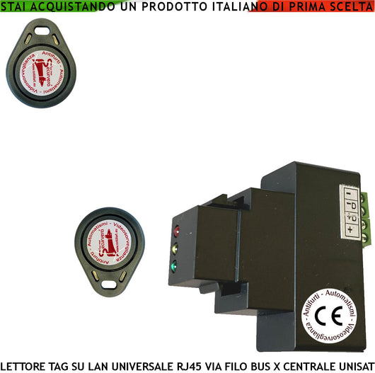Lettore Trasponder 2 Chiavi TAG Codifica UNISAT2 Securvera RJ45 Universale di Qualsiasi Marca e Tipo 3 Led Verde Giallo Rosso Segnalano Lo Stato Antifurto Colegamento BUS Attivazione Parziale o Totale