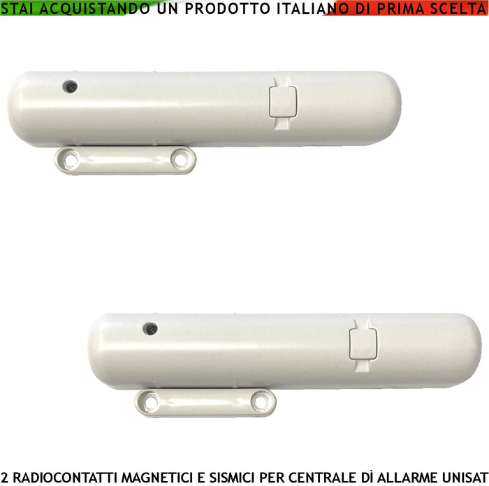 Sensore Magnetico Wireless 2 Pezzi Incorpora Sismico 2 Ingressi per Rilevatori Remoti Autonomi Contaimpulsi Regolabili da Remoto Tramite App Freq. 868 MHz Codifica UNISAT Segnal. Allarme Tramite Led
