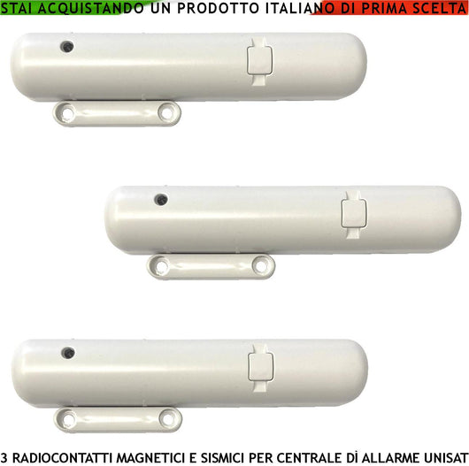 Sensore Magnetico Wireless 3 Pezzi Incorpora Sismico 2 Ingressi per Rilevatori Remoti Autonomi Contaimpulsi Regolabili da Remoto Tramite App Freq. 868 MHz Codifica UNISAT Segnal. Allarme Tramite Led
