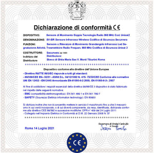 Infrarosso Allarme Wireless Grandangolo da Interno 15 Metri 2 Pezzi Rileva Movimento Estranei Antifurto Radio Bidirezionale Codice UNISAT2 Anti Jamming Antimanomissione Sensore Volumetrico look down