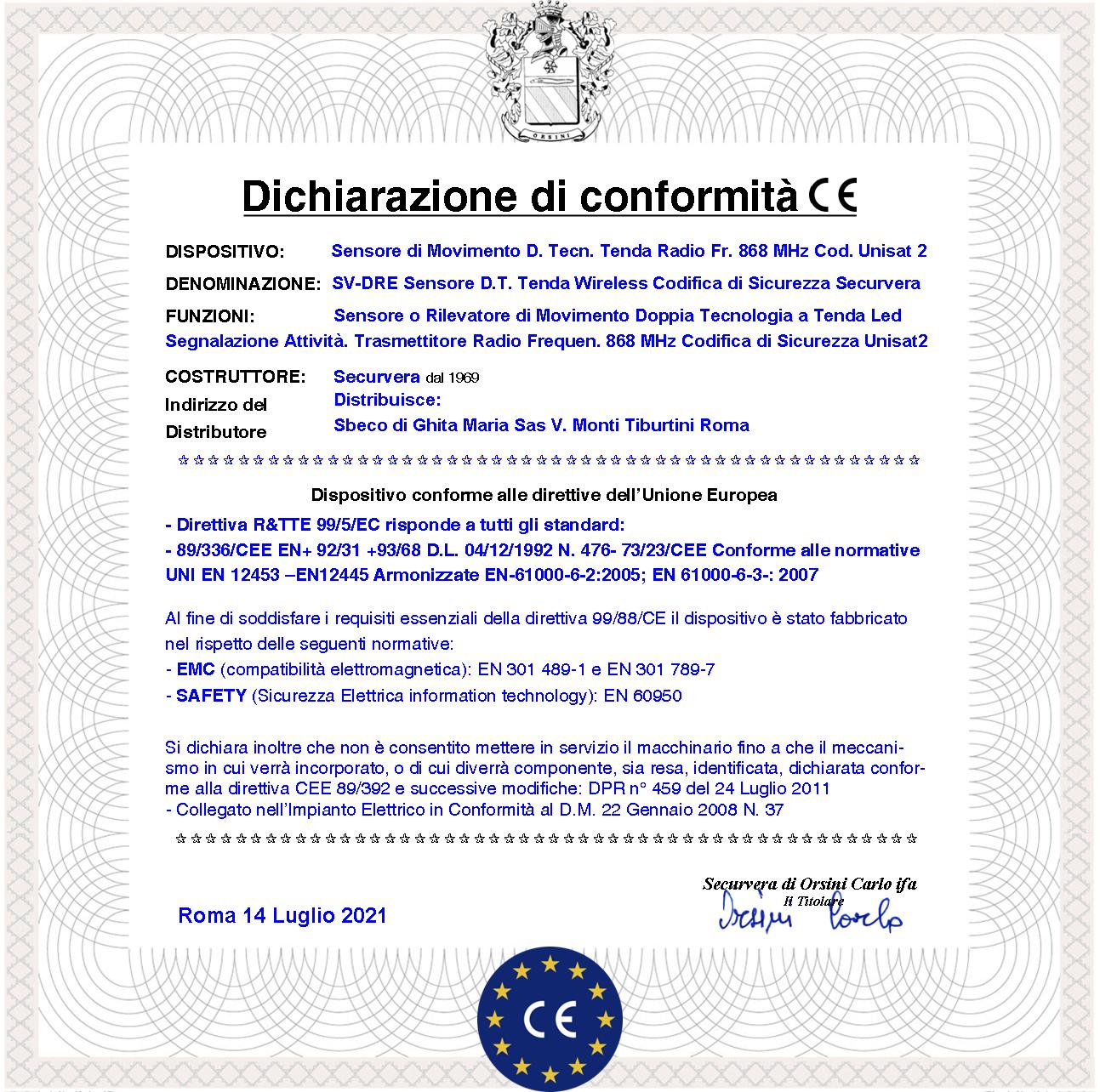 Allarme Finestra Doppia Tecnologia a Tenda 2 Pezzi Copertura 6 Metri Frontali Profondità 1,8 MT look down Via Radio Freq. 868 MHz Bidirezionale Codifica UNISAT