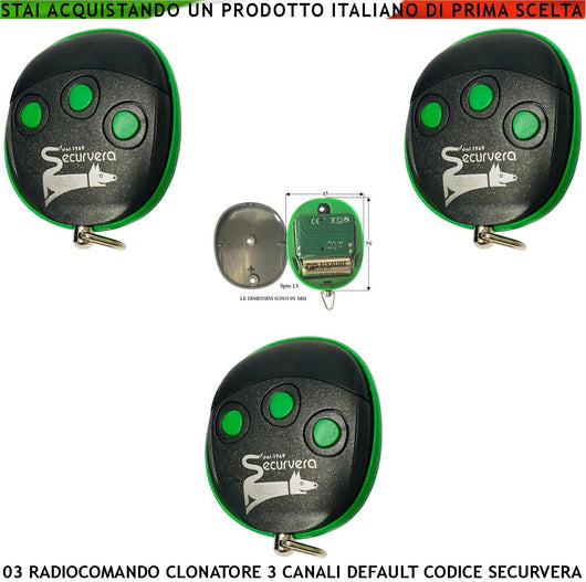 Radiocomandi Autoapprendimento 3 Pezzi Frequenza 433,92 MHz Codifica di Sicurezza in default Securvera 66 Bit Copia Codice di 3 canali Diversi Led Segnalazione