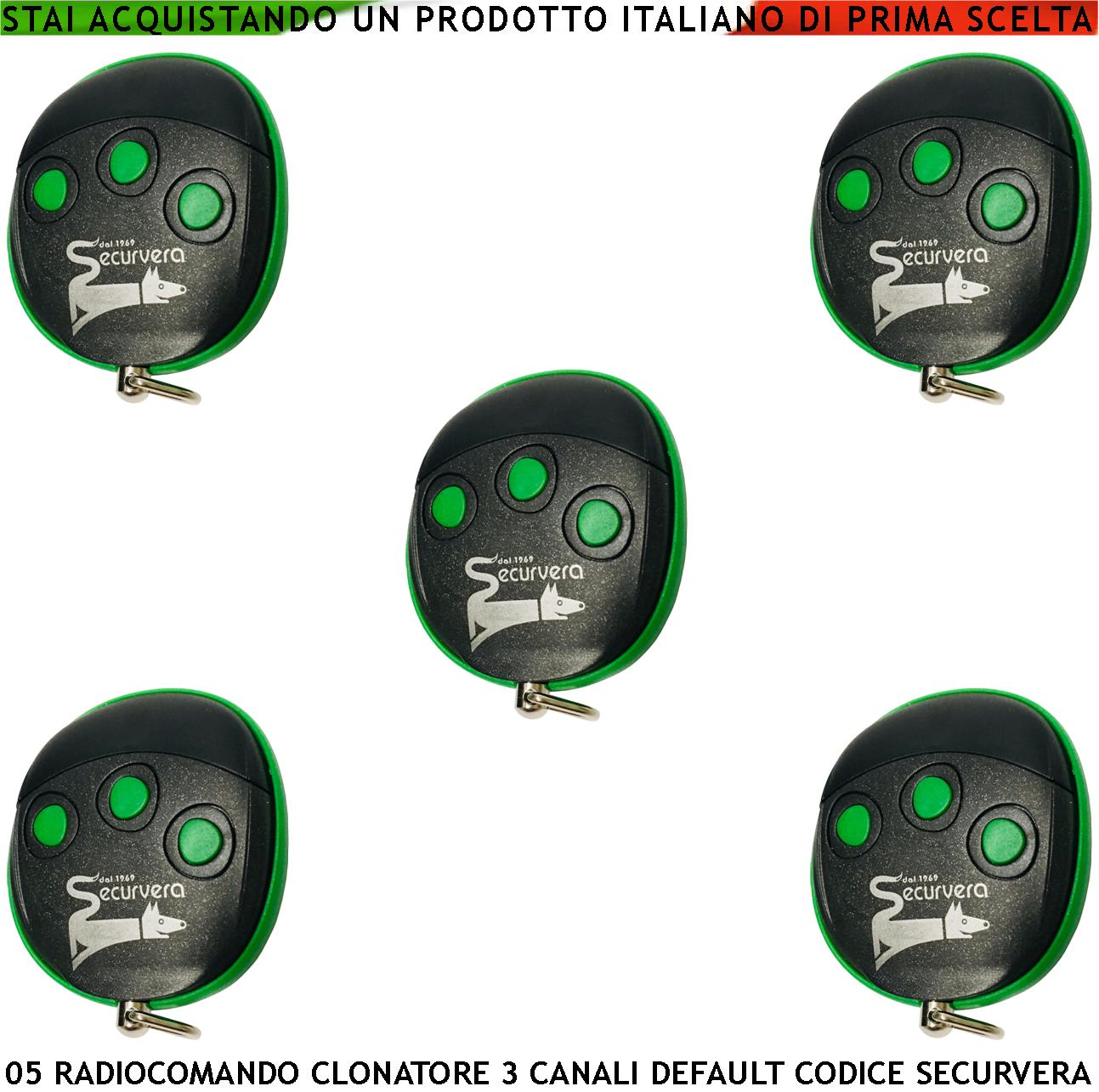 Radiocomandi Duplica Copia 3 canali 5 Pezzi Frequenza Trasmessa 433,92 MHz Potenza 1 mW Codice default Securvera 66 Bit Apprende Codici Binari Led Conferma