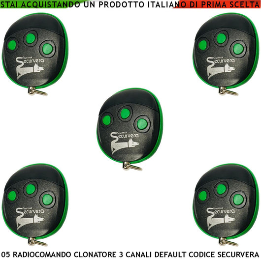 Radiocomandi Duplica Copia 3 canali 5 Pezzi Frequenza Trasmessa 433,92 MHz Potenza 1 mW Codice default Securvera 66 Bit Apprende Codici Binari Led Conferma