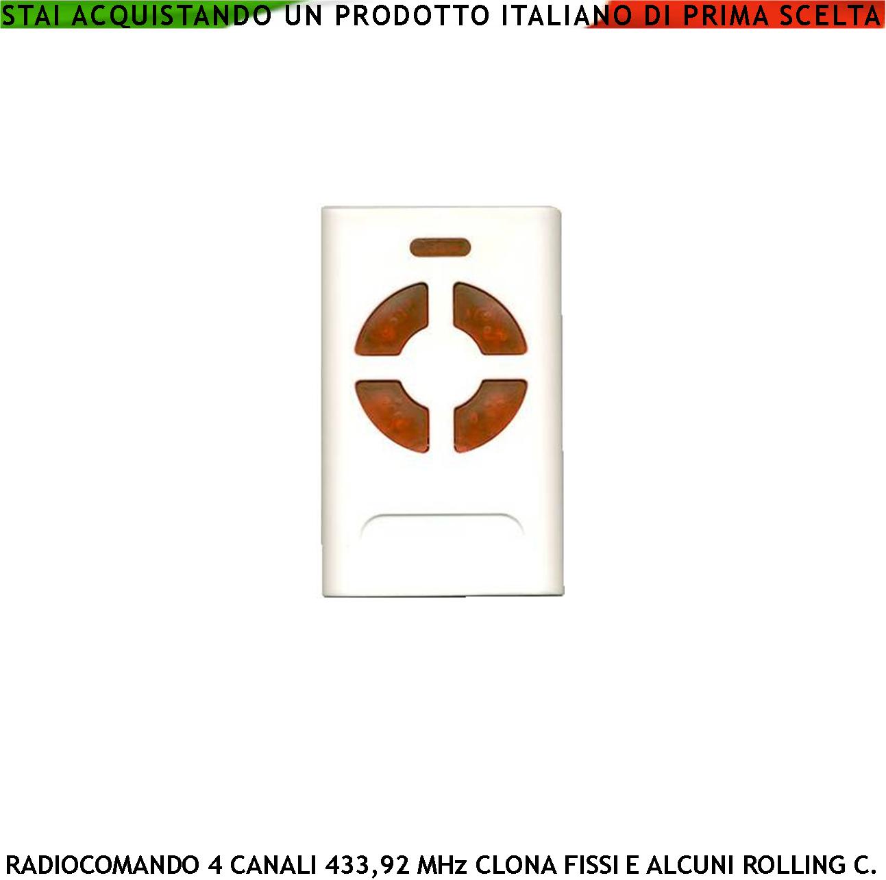 Telecomando Duplica 4 canali Frequenza 433,92 MHz 1 mW Codice default Securvera 66 Bit Clona Codici Binari Copia Base Rolling Code da Confermare Led Funzioni