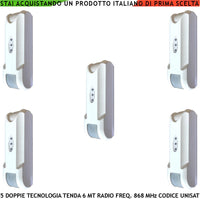 Sensori Allarme Finestra Doppia Tecnologia a Tenda 5 Pezzi Copertura 6 Metri Frontali Profon. 1,8 MT look down Radio Freq. 868 MHz Bidirezionale Codifica UNISAT