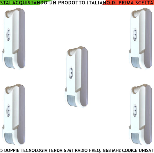 Allarme Finestra Doppia Tecnologia a Tenda 5 Pezzi Copertura 6 Metri Frontali Profondità 1,8 MT look down Via Radio Freq. 868 MHz Bidirezionale Codifica UNISAT