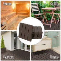 Set 9 Mattonelle a Incastro per Terrazzo, Piastrelle per pavimenti (30x30x2cm) in PP Antiscivolo, Area: 0.81 mq Marrone