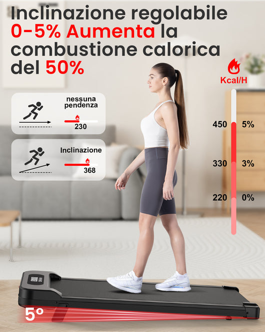Tapis Roulant Inclinabile - RATTANTREE - Portable Mini Walking Pad - Con LED Dispaly & Telecommando - con Pendenza 5% per Camminare e correre