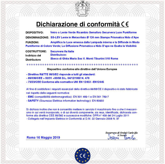 Lente Verde Ricambio Semaforo Securvera Diametro luce 124 mm Diametro Esterno 135 mm Guarnizione Parapioggia Emissione Amplifica la Luce Modalità Puntiforme