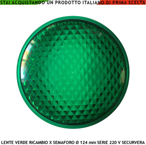 Lente Verde Ricambio Semaforo Securvera Diametro luce 124 mm Diametro Esterno 135 mm Guarnizione Parapioggia Emissione Amplifica la Luce Modalità Puntiforme