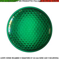 Vetro Verde Ricambio Semaforo Securvera Diametro luce 124 mm Diametro Esterno 135 mm Guarnizione Parapioggia Emissione Amplifica la Luce Modalità Puntiforme