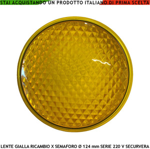 Lente Gialla Ricambio Semaforo Securvera Diametro luce 124 mm Diametro Esterno 135 mm Guarnizione Parapioggia Emissione Amplifica la Luce Modalità Puntiforme