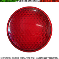 Lente Rossa Ricambio Semaforo Securvera Diametro luce 124 mm Diametro Esterno 135 mm Guarnizione Parapioggia Emissione Amplifica la Luce Modalità Puntiforme