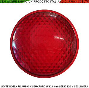 Lente Rossa Ricambio Semaforo Securvera Diametro luce 124 mm Diametro Esterno 135 mm Guarnizione Parapioggia Emissione Amplifica la Luce Modalità Puntiforme