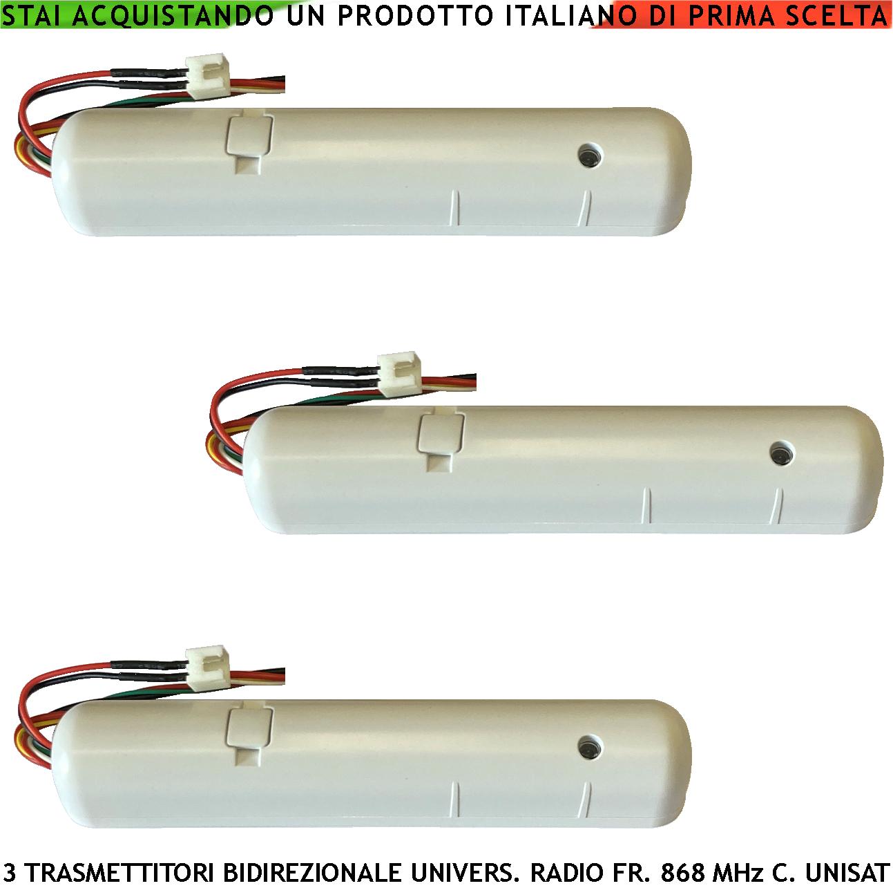 Radiotrasmettitore Frequenza 868 MHz Bidirezionale 3 Pezzi Portata 300 Metri Codifica UNISAT Anticollisione Anti Jamming Ingresso Sensori Remoti Conta Impulsi Controllo Degli Allarmi Protezione Tamper
