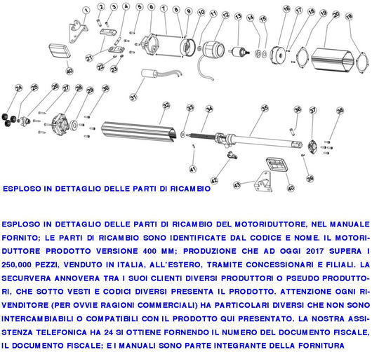Stelo Retrattile Completo di Carrello di Traino 942 Sblocco Emergenza a Chiave Tubo Acciaio Inox Corsa Tubo 400 mm Ricambio per Motori LINEAR 11 SV-ML4 VH 400 VH 220 BH 24 Sopporta Spinta 200 Kg