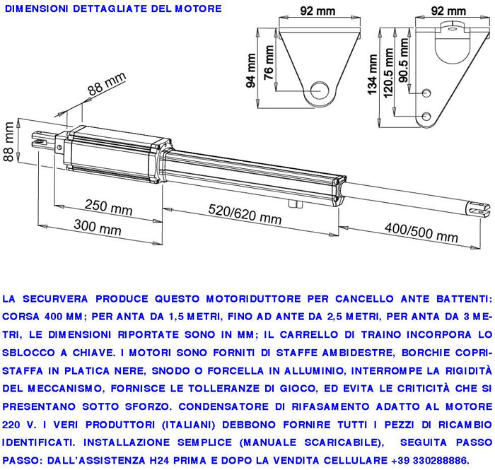Staffe Anteriori e Posteriori in Acciaio Con Borchie Snodo o Forcella Posteriore in Alluminio 121091 Ricambio x Motori o Attuatori Securvera Para Strappi o sforzi Eccessivi Serie PM1 SC LINEAR11 BH24
