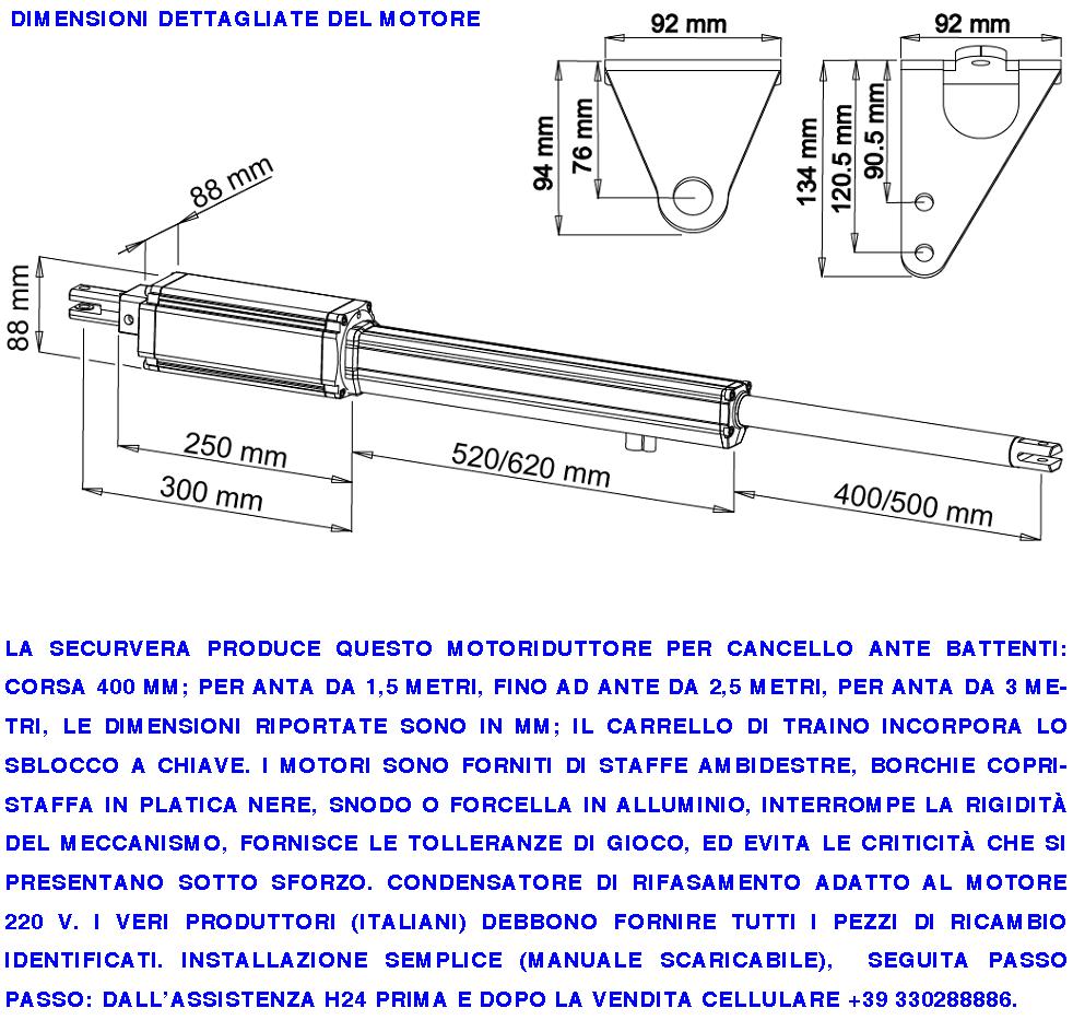Braccio di Ricambio in Acciaio 942 Stelo Retrattile Corsa 400 mm Con di Carrello di Traino Sblocco Emergenza a Chiave per Motori Cancello LINEAR 11 SV-ML4 VH 400 VH 220 BH 24 Sopporta Spinta 200 Kg