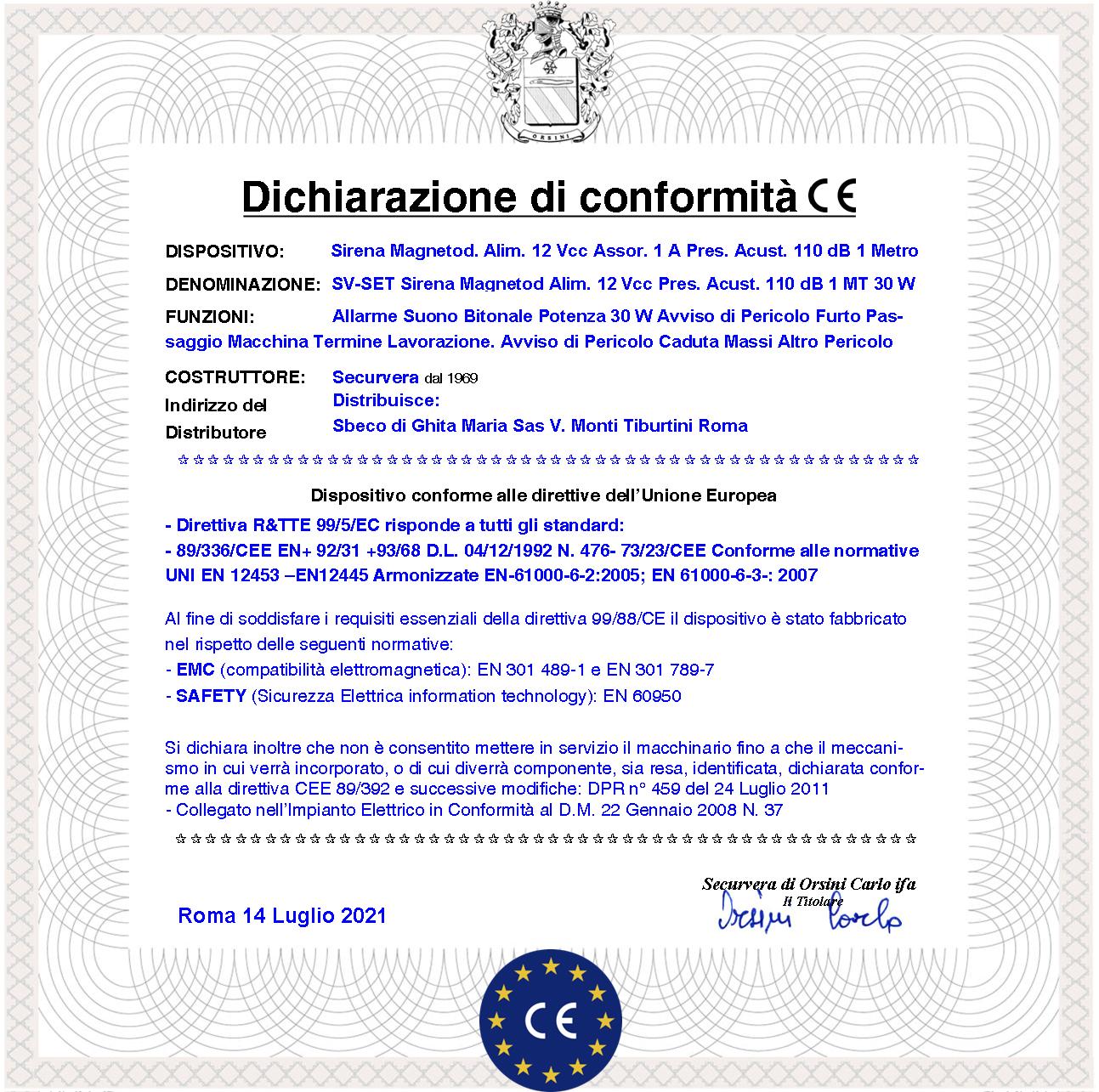 Sirena Magnetodinamica 3 Pezzi Diffusore Acustica 110 dB Amplificazione 30 W Bitonale 1500 +/- 4000 Hz. Alimentazione 12 Vcc 2 Fili Polarizzati Staffa Fissaggio Assorbimento 1 A Contenitore ABS IP65