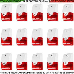 Sirena Antifurto Lampeggiante Diffusore Piezoelettrico 15 Pezzi Melodia Bitono da 1500 a 4000 Hz 105 dB Alimentazione 12 V Assorbimento 170 mA 2 Fili Polarizzati   Contenitore ABS Interno Esterno IP44