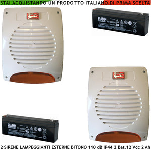 Sirena Lampeggiante a Led Per Antifurto da Esterno 2 Pezzi Melodia Bitono Frequenza A/B 1724/2475 Hz 110 dB 15 W 2 Batterie 12 V 2 Ah Assorbimento 1,9 Ah Comando Di Allarme Caduta Polarità Led Stato