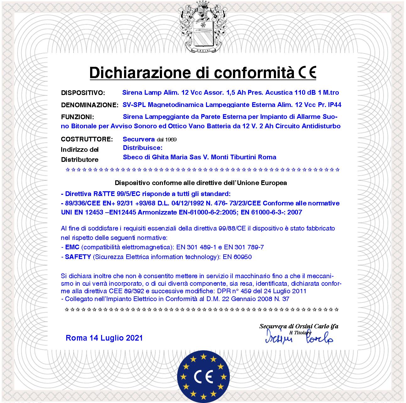 Sirena Con Lampeggiante a Led da Esterno Frequenza A/B 1724/2475 Hz Melodia Bitono 110dB Comando Allarme Caduta +/- Alimentazione 12 V Segnale Stato Impianto Antifurto Può Contenere Batterie 12 V 2 Ah
