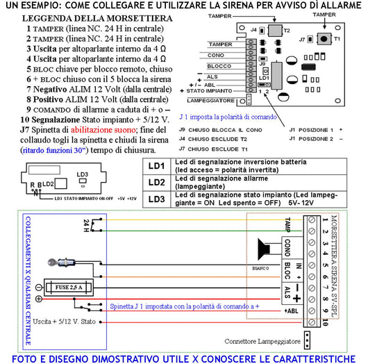 Sirena Con Lampeggiante a Led da Esterno 2 Pezzi Frequenza A/B 1724/2475 Hz Melodia Bitonale 110 dB Allarme Caduta Polarità Tamper Segnale Stato Impianto Antifurto 2 Batterie 12 V 2,0 Ah Selezionate
