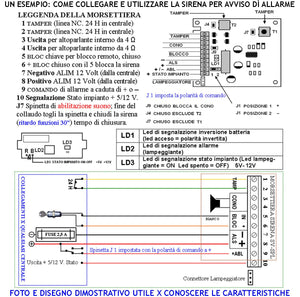 Sirena Con Lampeggiante a Led da Esterno 12 Vcc 2 Pezzi Frequenza A/B 1724/2475 Hz Melodia Bitono 110 dB Comando a Caduta +/- Segnale Stato Impianto Antifurto Possono Contenere Batteria 12 V 2 Ah