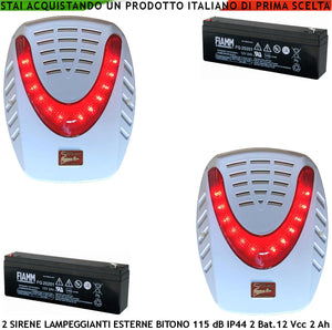 Sirena Lampeggiante a Led da Esterno 2 Pezzi Allarme Caduta +/- Segnale Stato Impianto Antifurto 2 Batterie 12 V 2 Ah Binota A/B Frequenza 1724/2475 Hz 115 dB Alimentazione 12 V Batterie 12 V 2 Ah