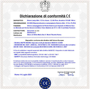 Sirena Doge Venitem Allarme Melodia 4 Selezioni Frequenza 900/1625 Hz Impianto Antifurto Filo Alimentazione 12 Vcc Assorbimento 1,3 A IMQ EN50131-4:2009 Grado 3 Contenitore ABS Sottocoperchio Acciaio