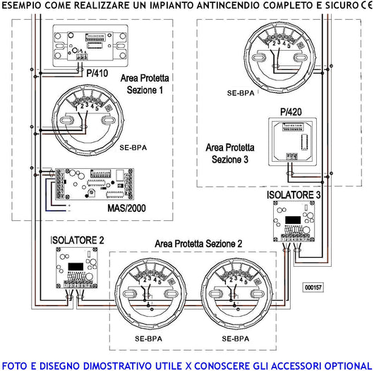 Rilevatore Ottico di Fumo Indirizzato AREA54 Con Base Codice Impostabile Tramite 10 Dipswitch Collegamento Loop 2 Led Segnalano Stato Impianto Uscita Uscita OC 100 mA per Segnalatore Ottico Remoto Sensore Fumo per Centrali SIRA