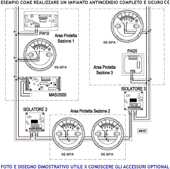 Rilevatore Ottico di Fumo Indirizzato AREA54 Con Base Codice Impostabile Tramite 10 Dipswitch Collegamento Loop 2 Led Segnalano Stato Impianto Uscita Uscita OC 100 mA per Segnalatore Ottico Remoto Sensore Fumo per Centrali SIRA