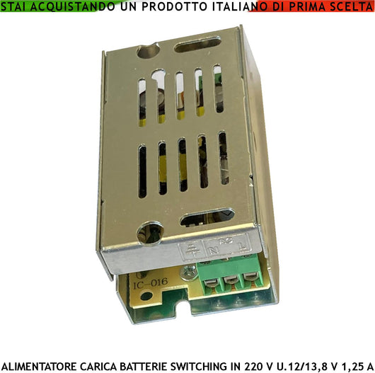 Alimentatore Switching Ingresso 230 V 50 Hz Uscita Tensione Regolabile +/- 15% da 12 a 13,8 V Ripple 50mVp-p Tarata Dalla Securvera 13,8 Vcc 1,25 A Ricambio Centrale Antifurto Carica Batterie Tipico