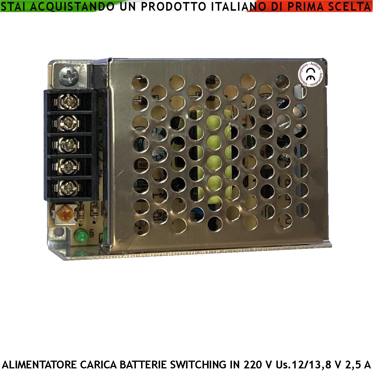 Switching Carica Batterie Alimentatore Tipico Ingresso 230 V 50 Hz Uscita Tarata Securvera 13,8 Vcc 2,50 A Ricambio Centrale Allarme Tensione Regolabile +/- 15% da 12 a 13,8 V Ripple 50mVp-p Antifurto