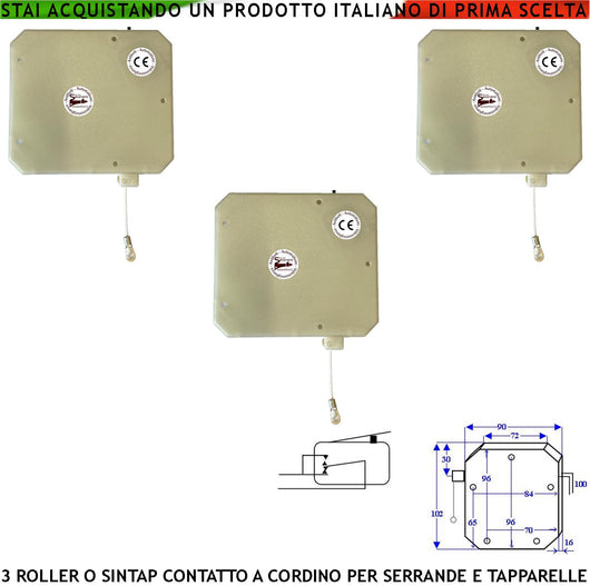 Sintap Roller 3 Pezzi Contatto a Cordino Allarme Protegge la Serranda dal Taglio Strappo e Sollevamento Fune in Nylon che Scorre su Carrucola in Ottone Impulsi Veloci 4/6 mS Necessita di Conta Impulsi