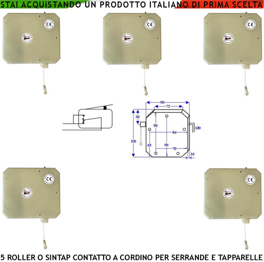 Contatto a Corda 5 Pezzi Roller Antifurto Protegge la Serranda Dal Taglio Strappo e Sollevamento la Fune in Nylon che Scorre su Carrucola in Ottone Impulsi Veloci 4/6 mS Necessita di Conta Impulsi