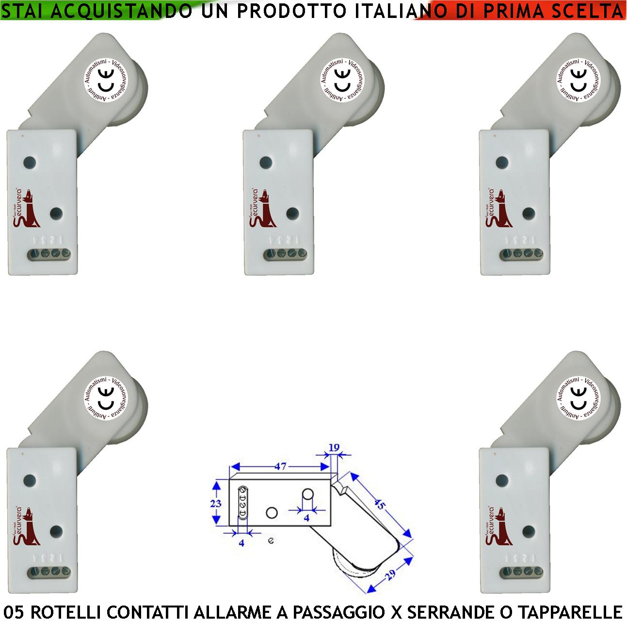 Rotello 5 Contatti Antifurto Contro il Sollevamento di Tapparelle o Serrande la Rotella Antiusura Spinta da Molla con Gammes Muove lo Switch che Genera Impulsi Veloci 50 mS Necessita di Conta Impulsi