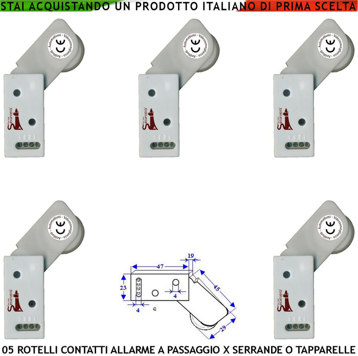 Allarme per Tapparelle 5 Rotello Proteggono la Serranda dal Sollevamento la Rotella Antiusura Spinta da Molla con la Gammes Muove lo Switch che Genera Impulsi Veloci 50 mS Necessita di Conta Impulsi