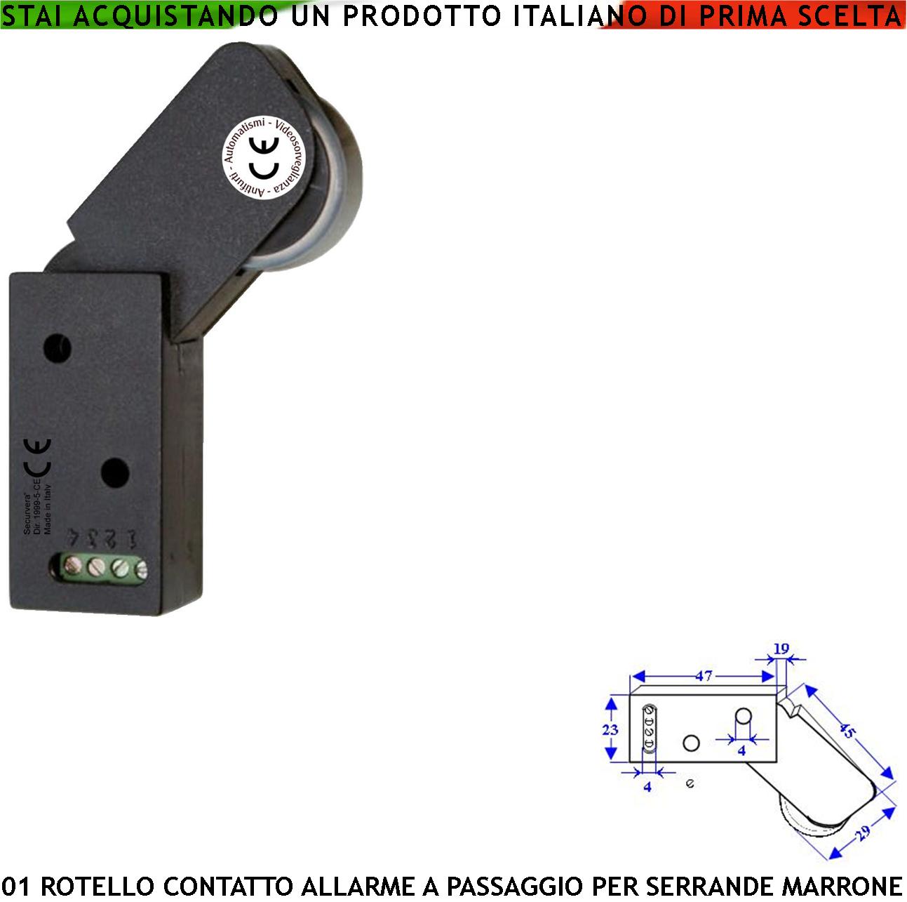 Rotello Contatto Antifurto Marrone Contro il Sollevamento di Tapparella o Serranda la Rotella Spinta da Molla Con la Gammes Muove lo Switch che Genera Impulsi Veloci 50 mS Necessita di Conta Impulsi
