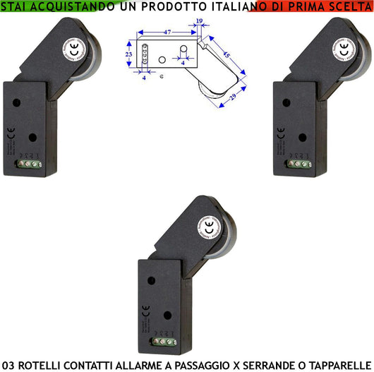 Contatto per Serranda Rotello Marrone 3 Pezzi Protezione Allarme Contro il Sollevamento e lo Strappo lo Switch Mosso dalla Rotella con Gammes Genera Impulsi Veloci 50 mS Necessita Modulo Conta Impulsi